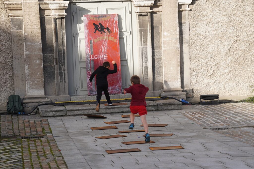 Seeking Refuge: Kids playing at Irish Museum of Modern Art playing